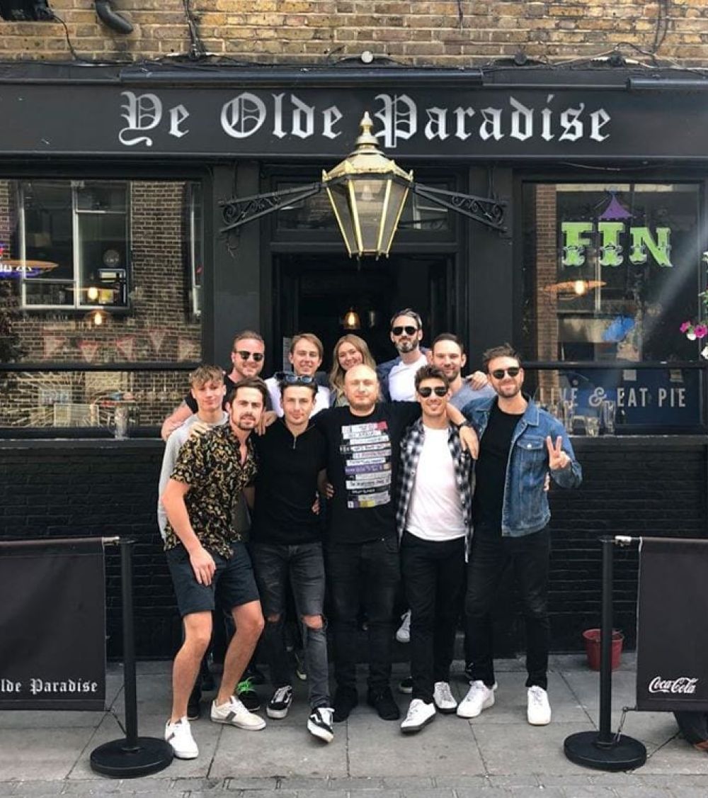 The team outside Ye Olde Paradise pub.