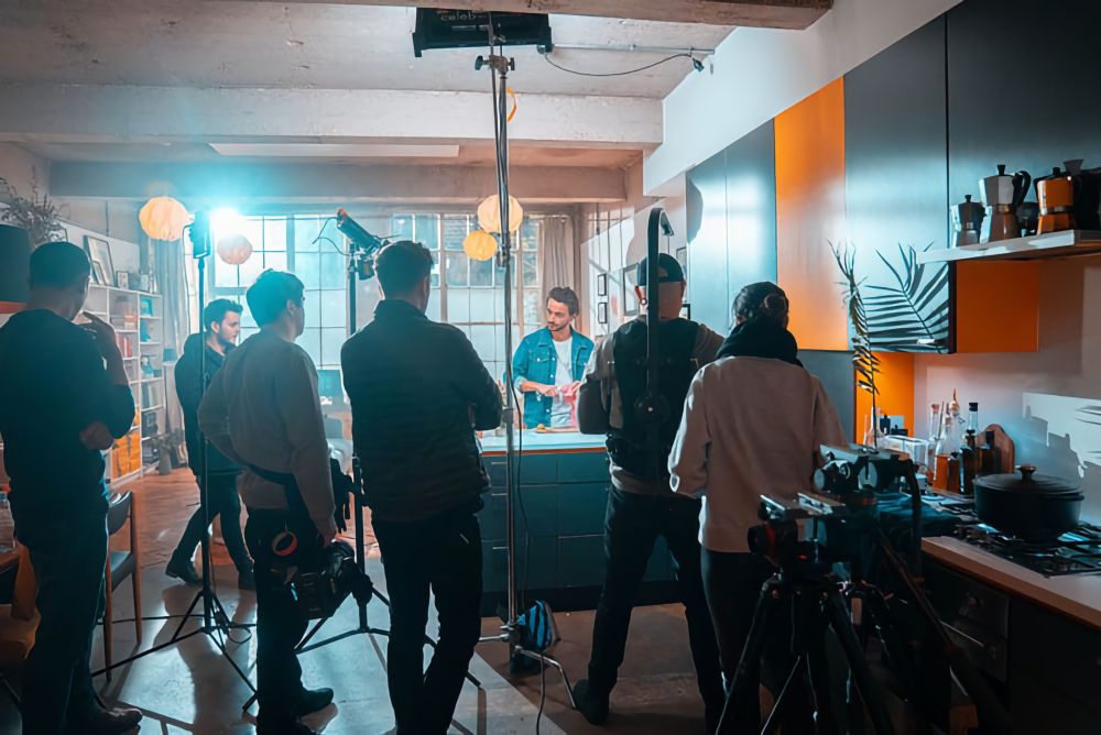 On the set of filming.