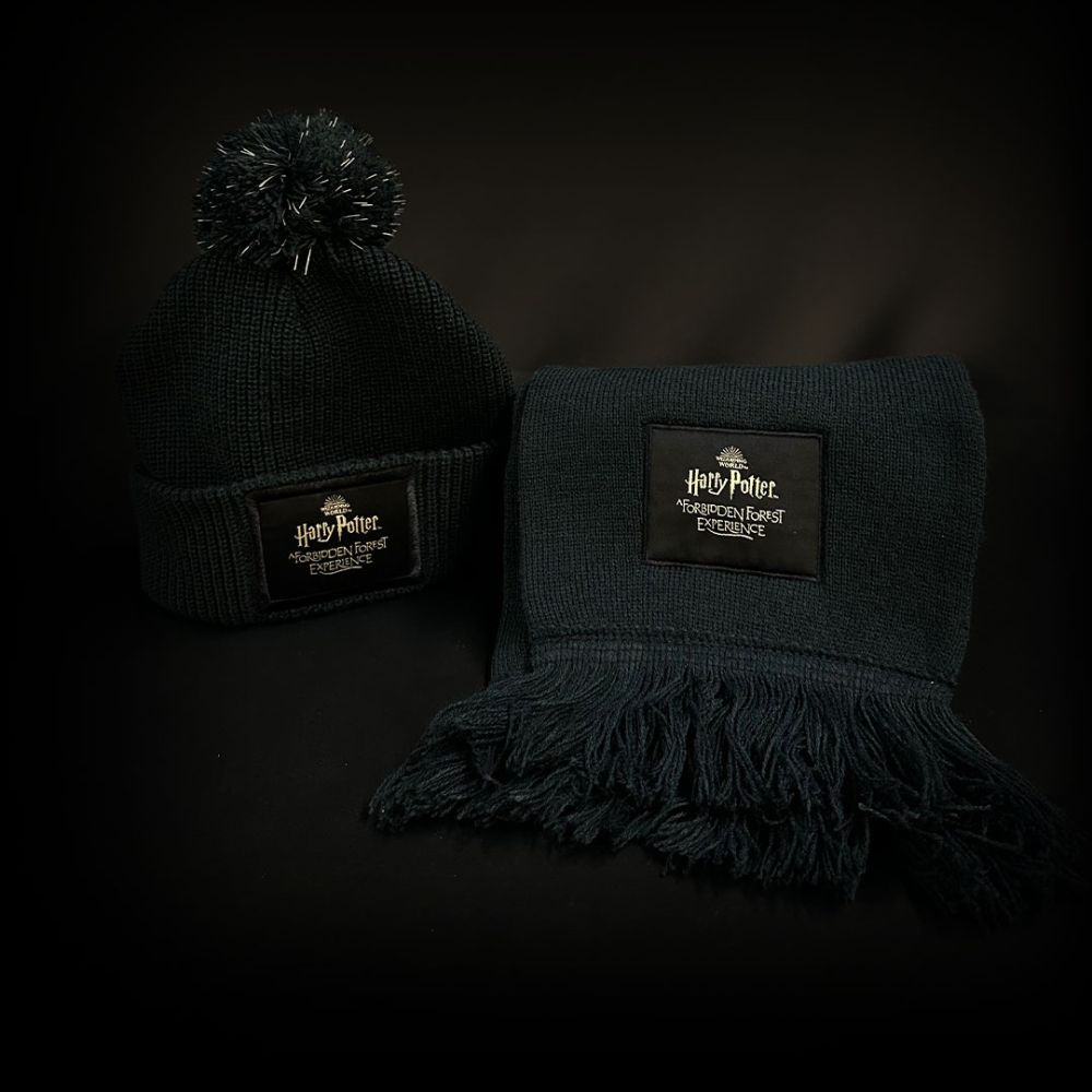 Black hat and scarf.