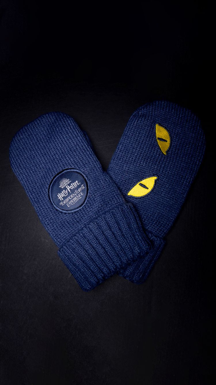 Blue mits with cat eyes.