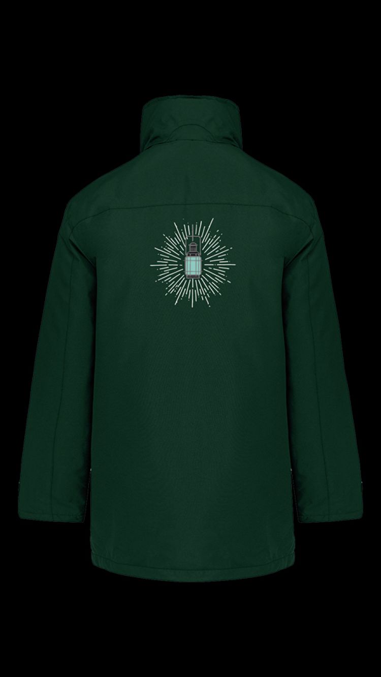Back view of a green Forbidden Forest jacket.