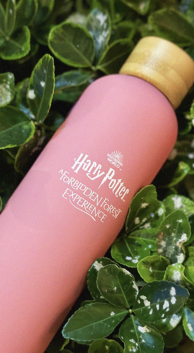 Pink water bottle.
