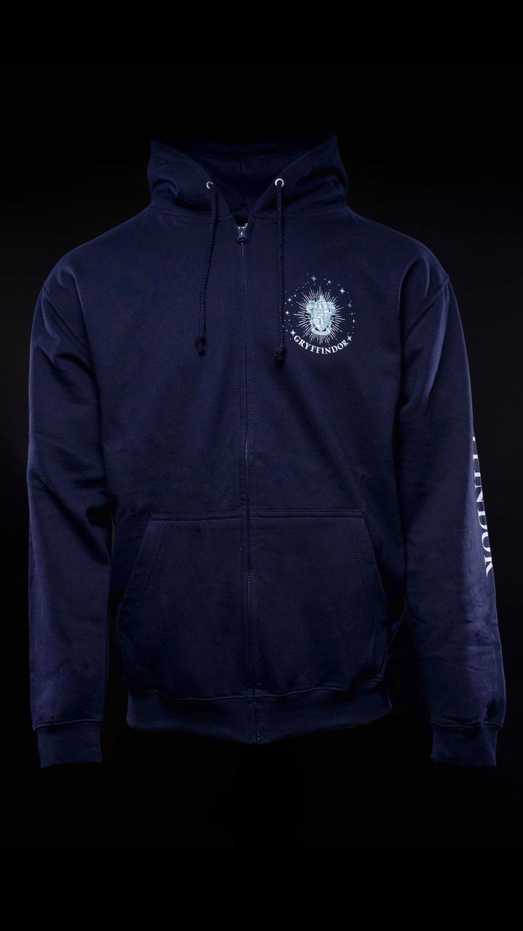 Dark blue Gryffindor hoodie.