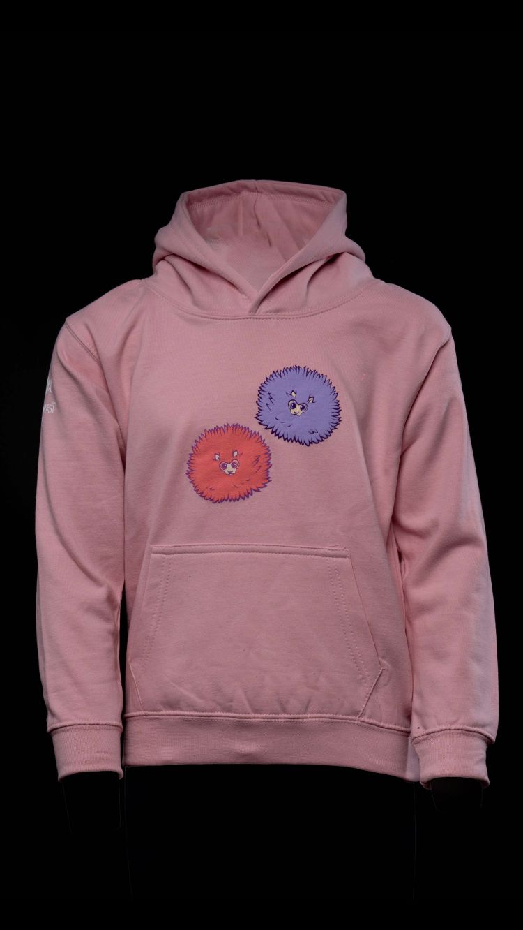 Pink hoodie.